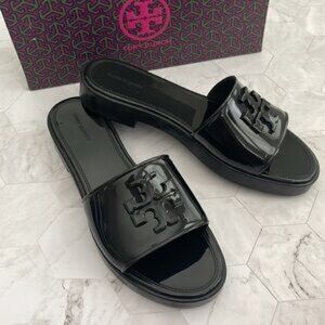 Tory Burch Shiny Black Logo Sandals